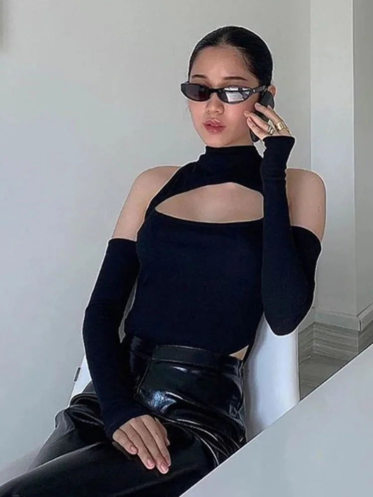 Black Hollow Out Sexy Harajuku Bodysuit Womens Off Shoulder Streetwear Party Club Body Jumpers Romper Ladies Woman Clothes 2023