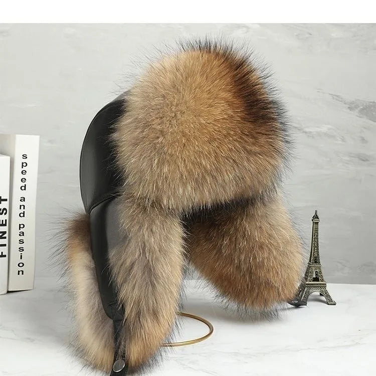 Faux Fur Russian Hat for Men Winter Thermal Trapper Cap Windproof Ear Flaps Middle Aged Cold Weather