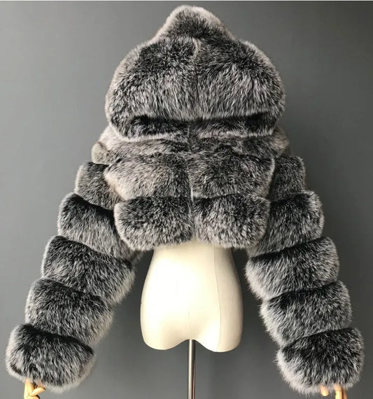 Winter Plus Size Women Faux Fur Coat Jacket Women Fleece Coat With Hood Fashion Cropped Top Fur Coat for Lady