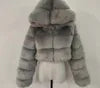 Winter Plus Size Women Faux Fur Coat Jacket Women Fleece Coat With Hood Fashion Cropped Top Fur Coat for Lady