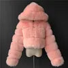 Winter Plus Size Women Faux Fur Coat Jacket Women Fleece Coat With Hood Fashion Cropped Top Fur Coat for Lady