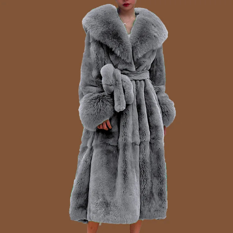 2026 Autumn and Winter Big Fur Collar Fashion Fur Coat Women's Mid-Length Thickened European and American Loose Temperament Coat