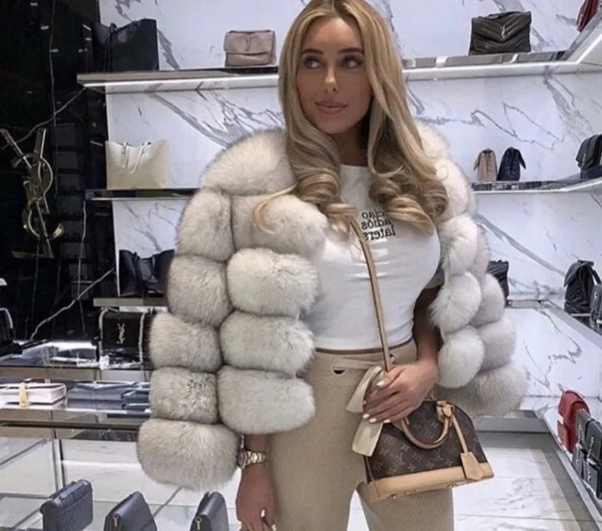 Faux Fur Women Coats Solid Round Neck Full Sleeve Coat Thick Warm Fox Short Open Stitch Elegant Splice Autumn Winter 2024