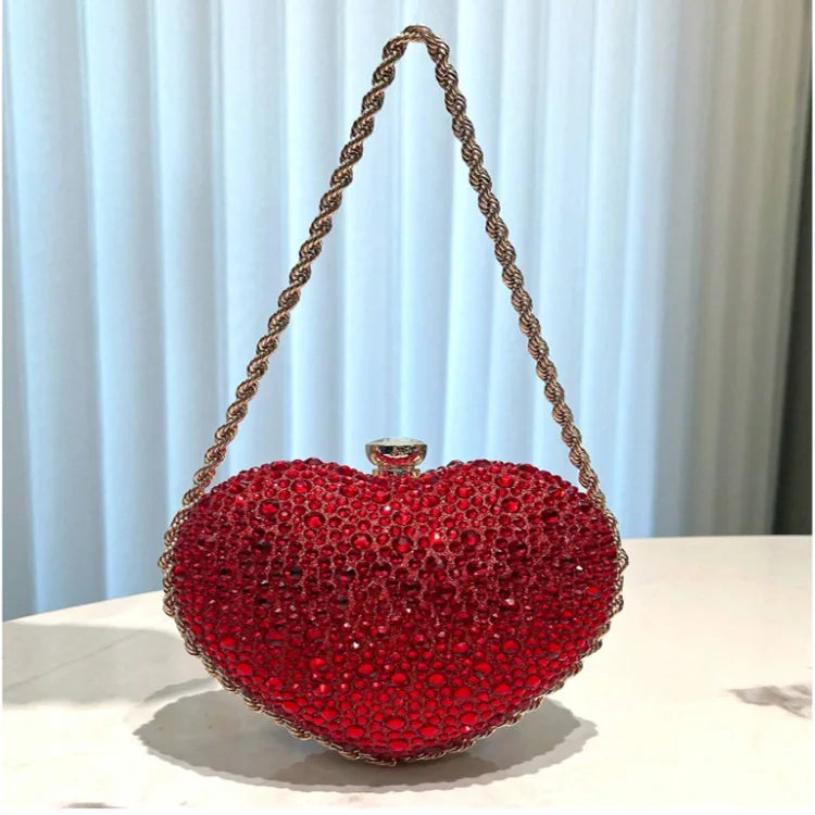 2025 Luxury Diamond Inlay Heart Shape Crystal Clutch Purse Stones Wedding Party Evening Shoulder Bag Rhinestone Clutches Bags