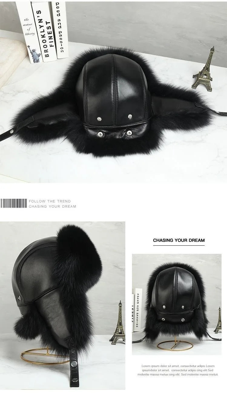 Faux Fur Russian Hat for Men Winter Thermal Trapper Cap Windproof Ear Flaps Middle Aged Cold Weather