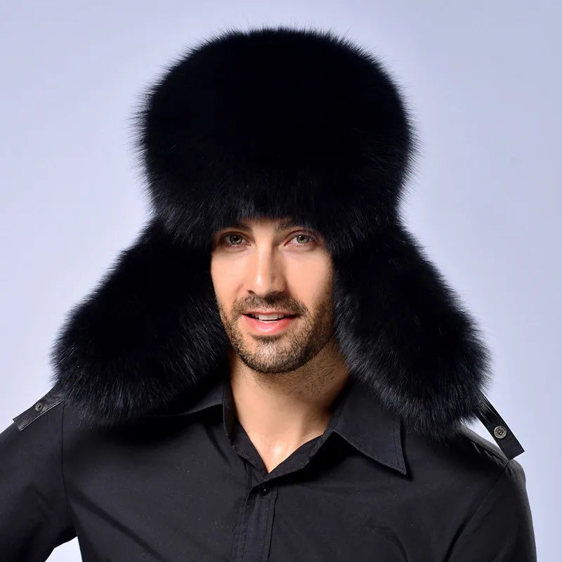 Faux Fur Russian Hat for Men Winter Thermal Trapper Cap Windproof Ear Flaps Middle Aged Cold Weather
