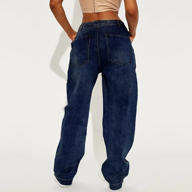 Y2k American Retro Fashion Women High Waist Cartoon Printed Jeans High Street Design Slim Casual Straight Wide-Leg Jeans