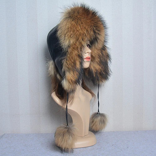 Winter Fur Hat for Women Hat with Ear Real Fox Fur Caps Russian Women Bomber Hats Bonnets Trapper Cap Camo Fox Hat Wholesale