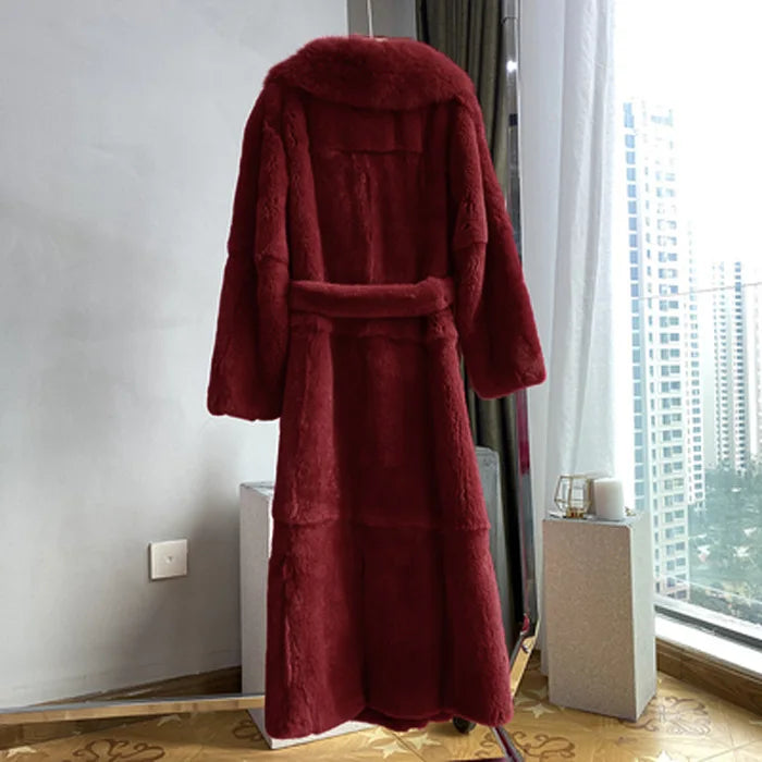 New Faux Fur Coat Women's Mid-Length Coat Fashion Loose Belly Covered Tide Sashes Winter Warm Outwear Solid Color
