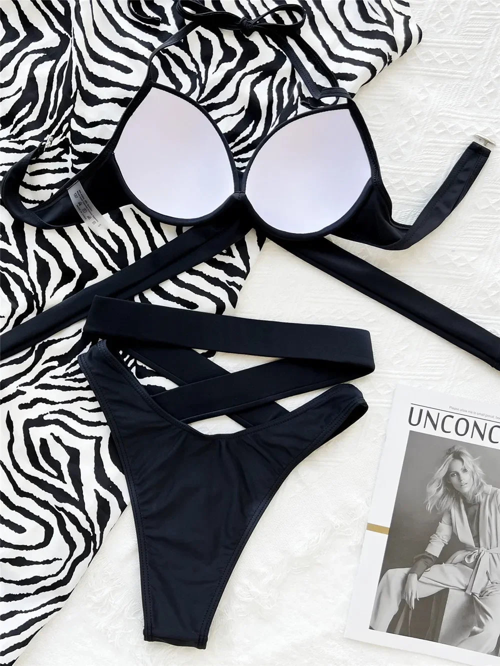 Black High Waisted Bikini Push Up Women String Halter Swimwear Cross Bandage Swimsuit Bathing Suit Brazilian Bikinis Sets 2025