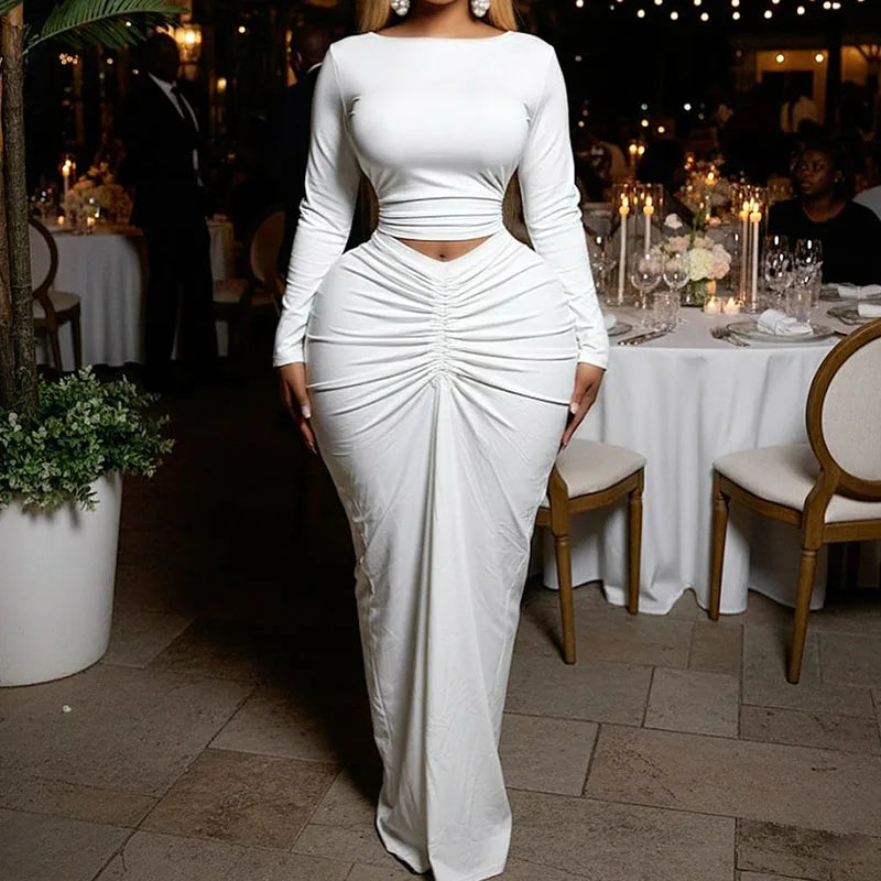 Doyerl Elegant Bodycon Maxi Dress Sets Woman 2 Piece Club Outfit Party Long Sleeve Top + Long Skirt Matching Set Ensembles Robes