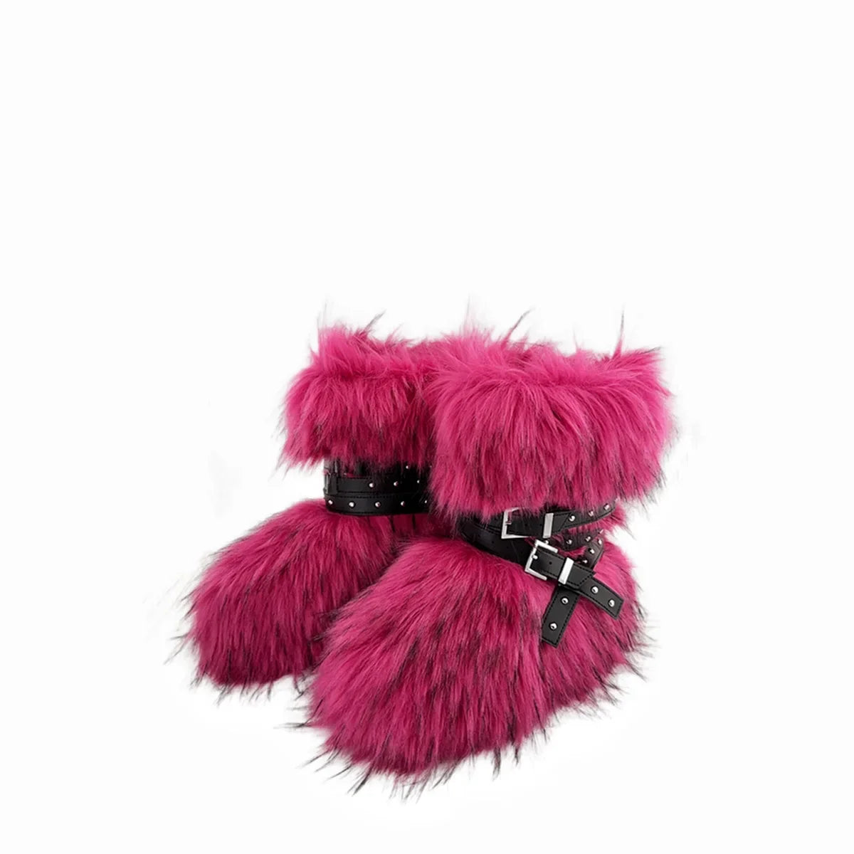 Winter Fur New Design Onepiece Raccoon FurFemale Snow Boots Fur shoes OutdoorMid Leg Boots y2k Cool Pink Girl