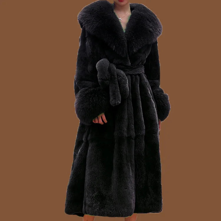 2026 Autumn and Winter Big Fur Collar Fashion Fur Coat Women's Mid-Length Thickened European and American Loose Temperament Coat