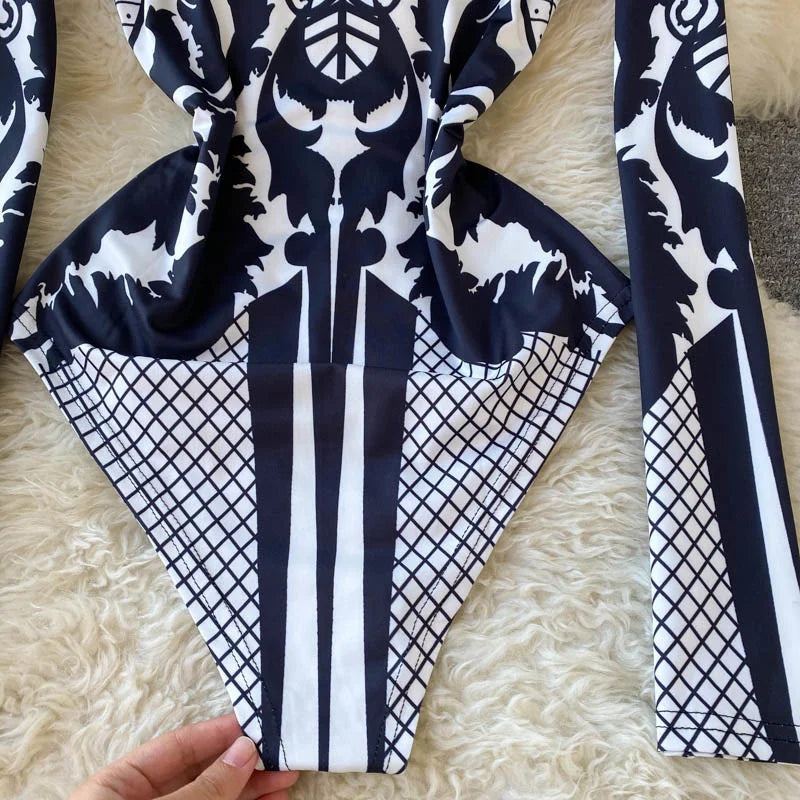 Women Bodysuit 2025 New Spring Fashion Diamonds Long Sleeve T-shirt Casual Streetwear Floral Print Sexy Skinny Bodycon Tops