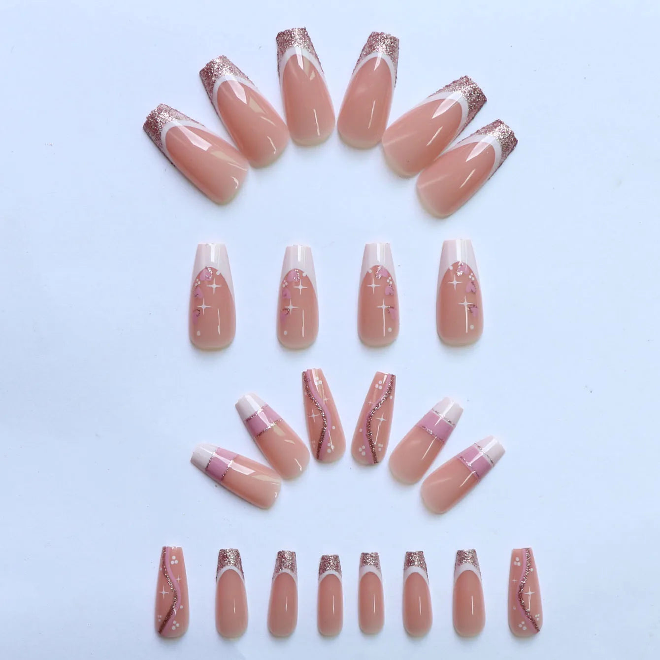 24 PCs Short French Gradient Love Nails with 1 Jelly Gel and 1 Nail File-For Girl Mother Women Gift