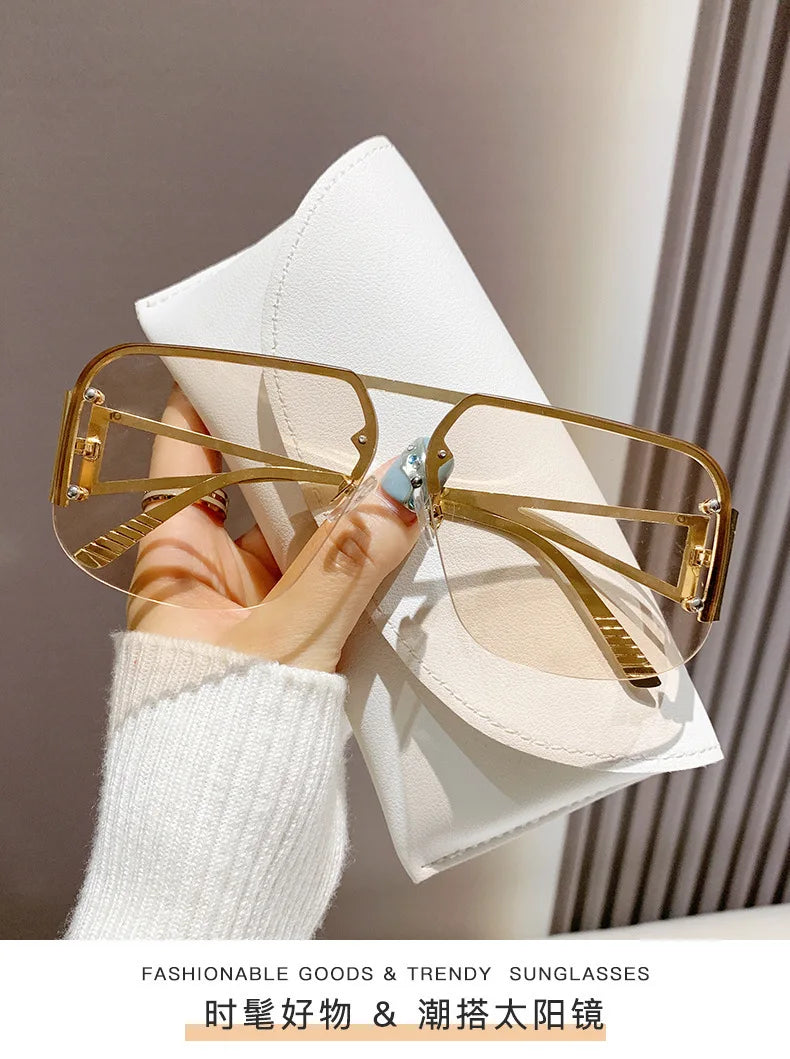 New Vintage Square Sunglasses Woman Classic Retro Gradient Mirror Frameless Sun Glasses Female Fashion Rimless Oculos De Sol