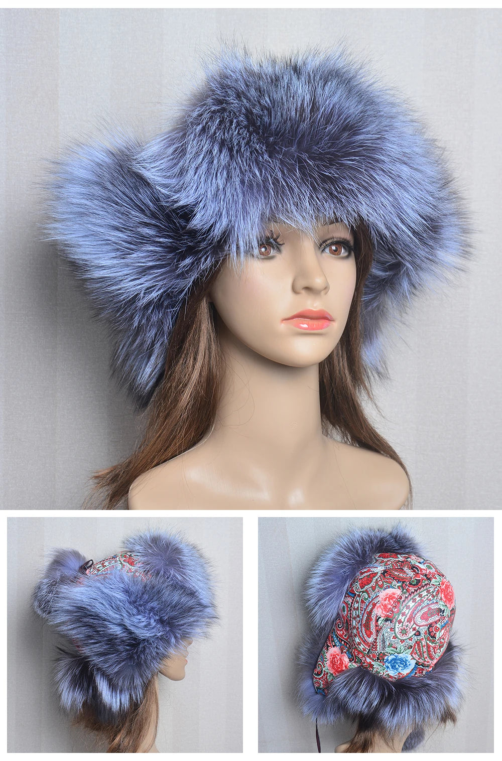 Winter Fur Hat for Women Hat with Ear Real Fox Fur Caps Russian Women Bomber Hats Bonnets Trapper Cap Camo Fox Hat Wholesale