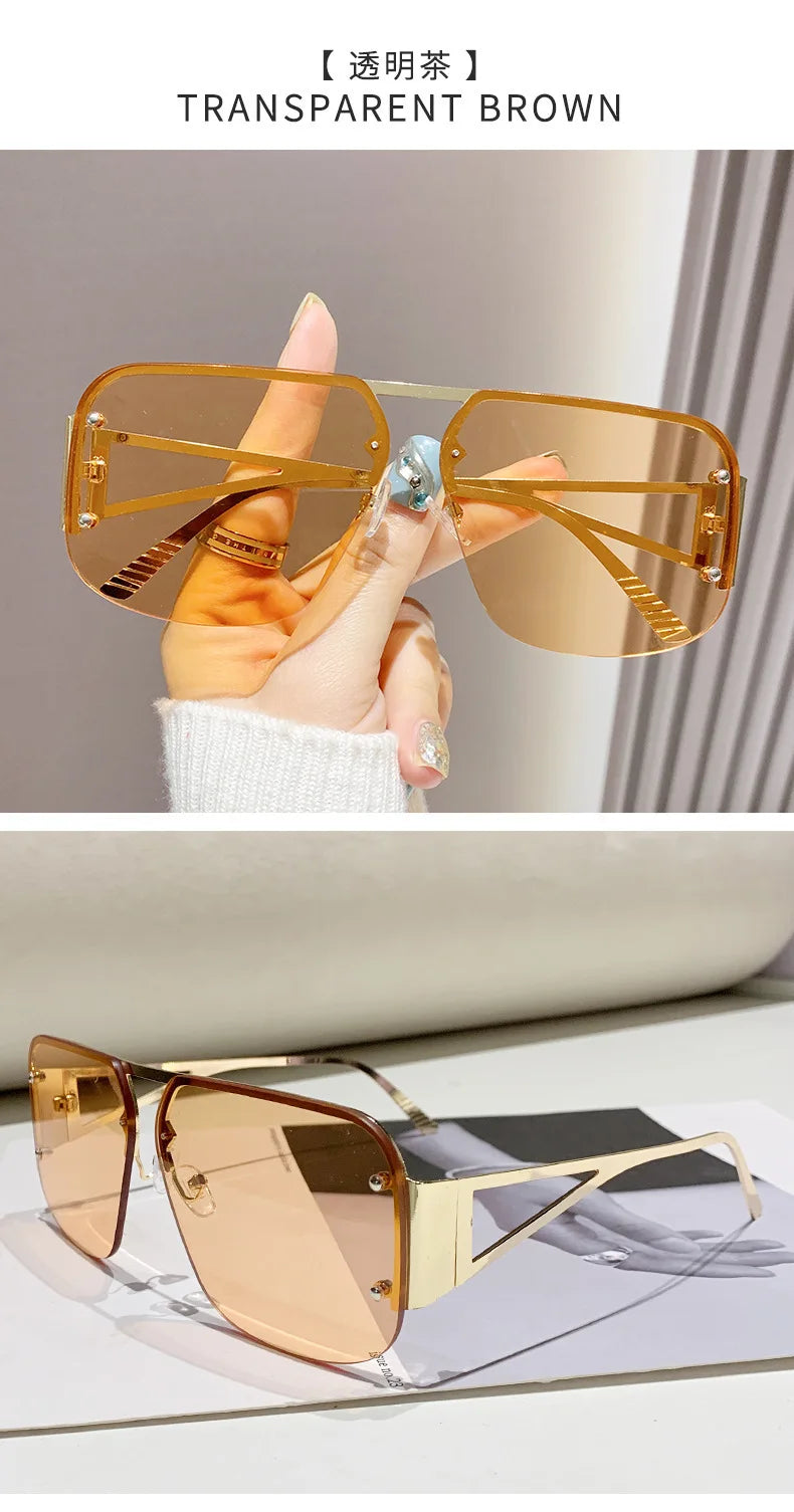New Vintage Square Sunglasses Woman Classic Retro Gradient Mirror Frameless Sun Glasses Female Fashion Rimless Oculos De Sol