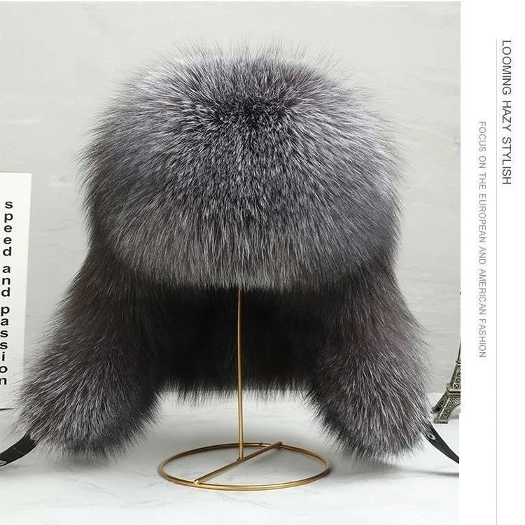 Faux Fur Russian Hat for Men Winter Thermal Trapper Cap Windproof Ear Flaps Middle Aged Cold Weather