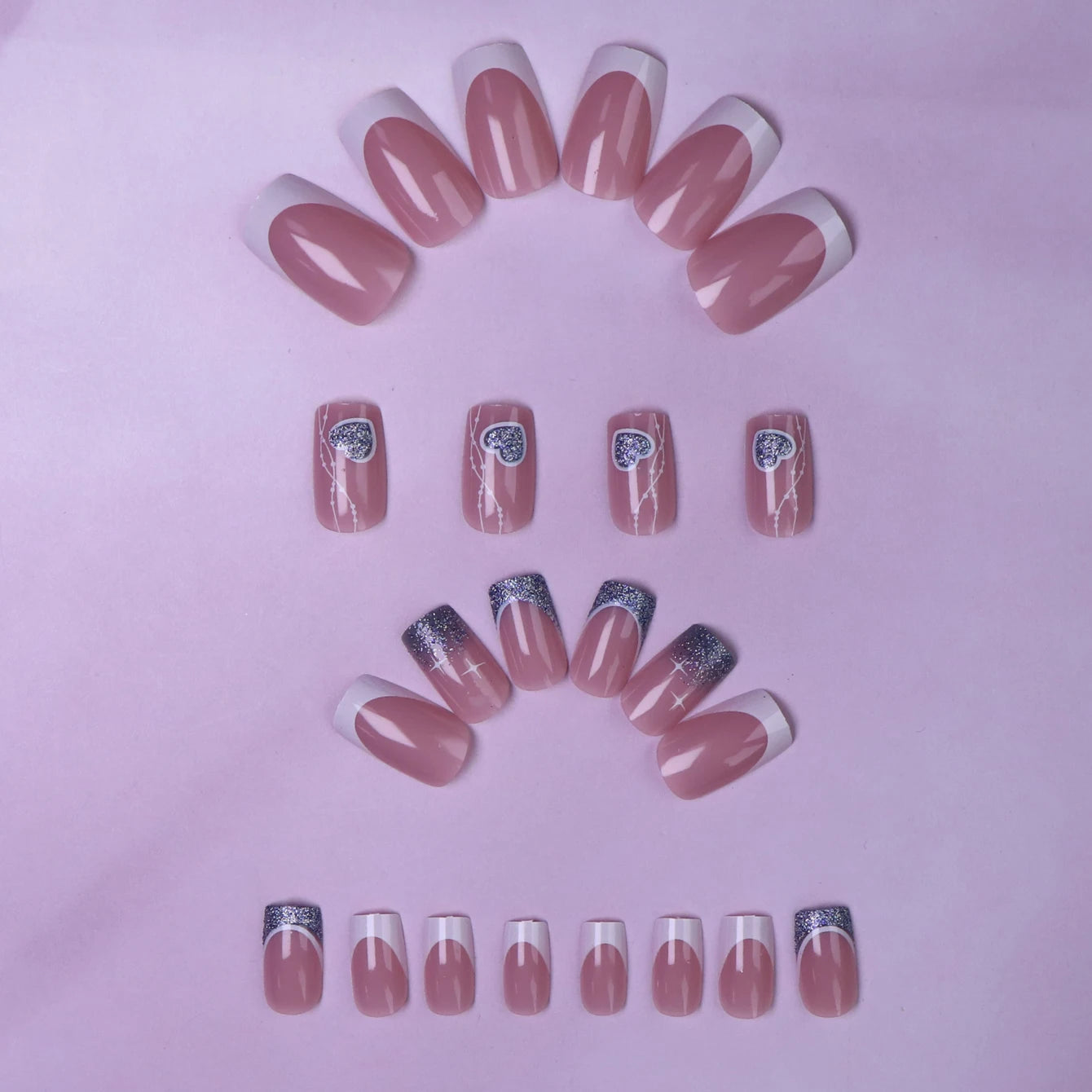 24 PCs Short French Gradient Love Nails with 1 Jelly Gel and 1 Nail File-For Girl Mother Women Gift