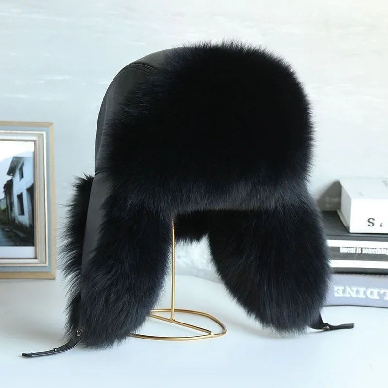 Faux Fur Russian Hat for Men Winter Thermal Trapper Cap Windproof Ear Flaps Middle Aged Cold Weather