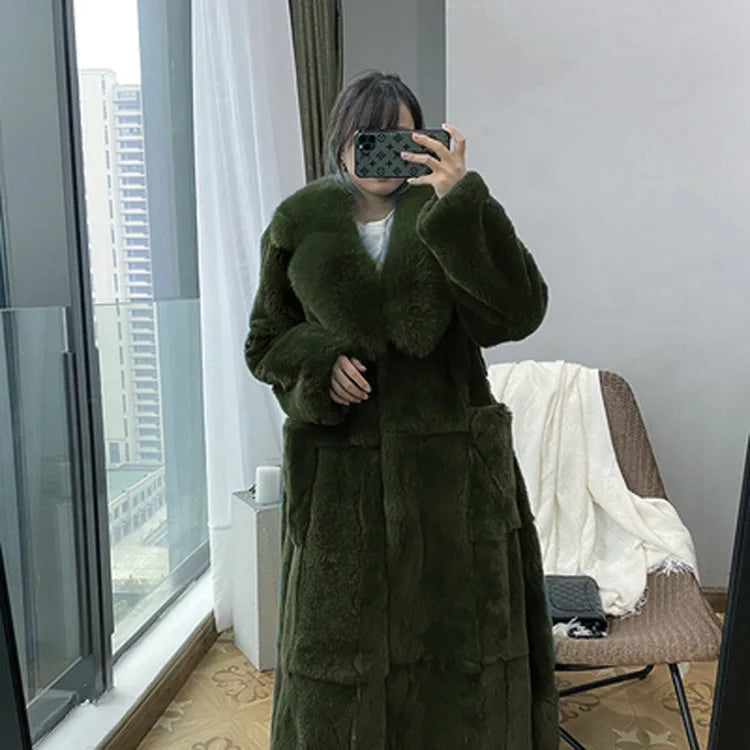 New Faux Fur Coat Women's Mid-Length Coat Fashion Loose Belly Covered Tide Sashes Winter Warm Outwear Solid Color