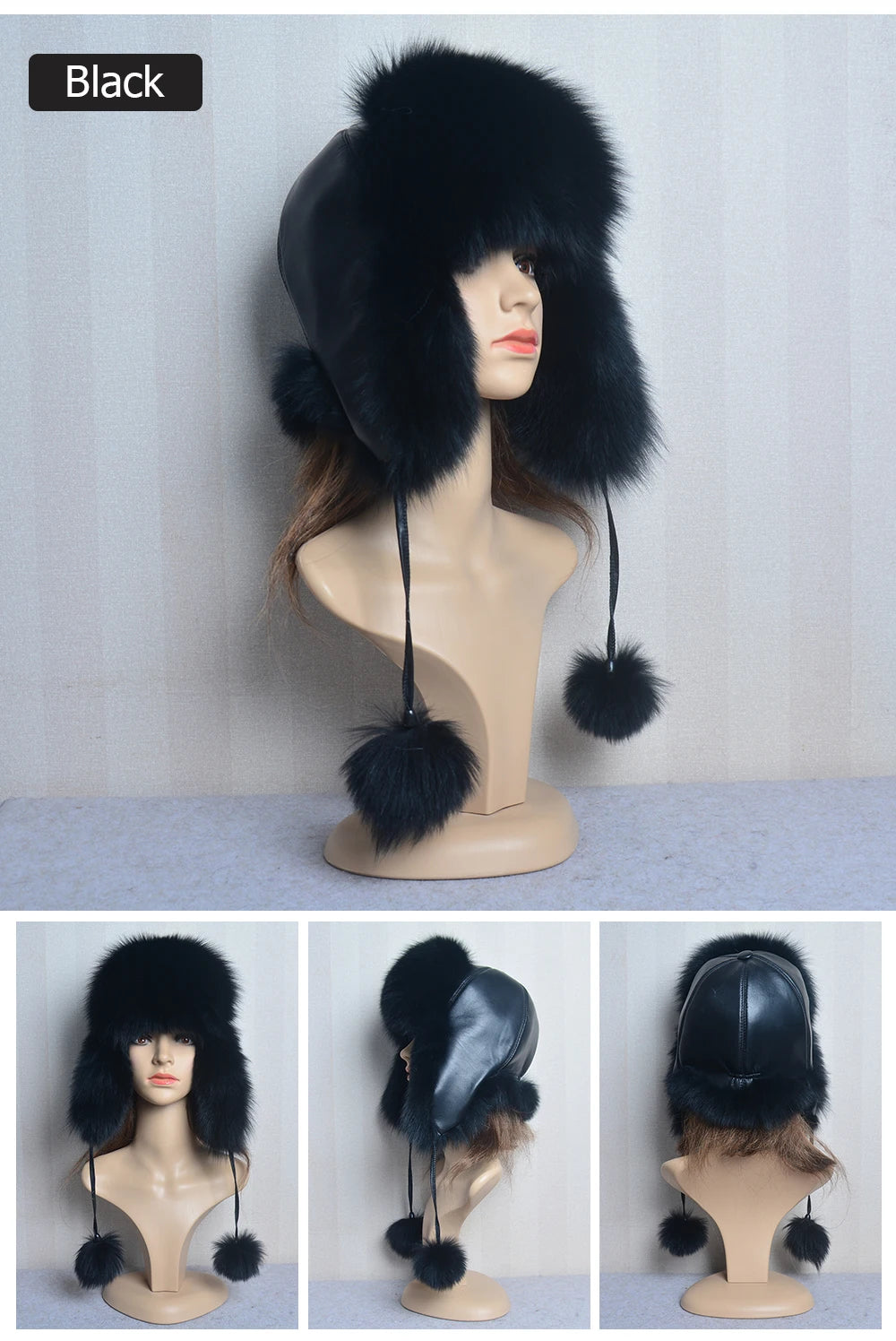 Winter Fur Hat for Women Hat with Ear Real Fox Fur Caps Russian Women Bomber Hats Bonnets Trapper Cap Camo Fox Hat Wholesale