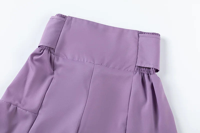 Fashion Puff Sleeve Short Top Sets Ladyelegant O Neck Tops+High Waist Lace-up Wide Leg Pants 2 Pieces Set For Woman Holiday New