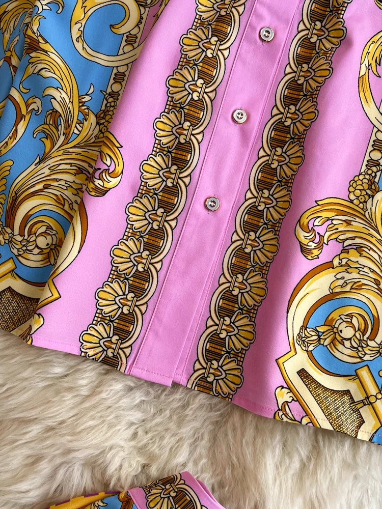Spring Summer Vintage Short Skirt Two Piece Set for Women Fashion High Waist and Shirts Top 2 Piece Sets Pleated Skirts Outfits