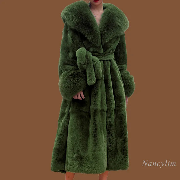 2026 Autumn and Winter Big Fur Collar Fashion Fur Coat Women's Mid-Length Thickened European and American Loose Temperament Coat