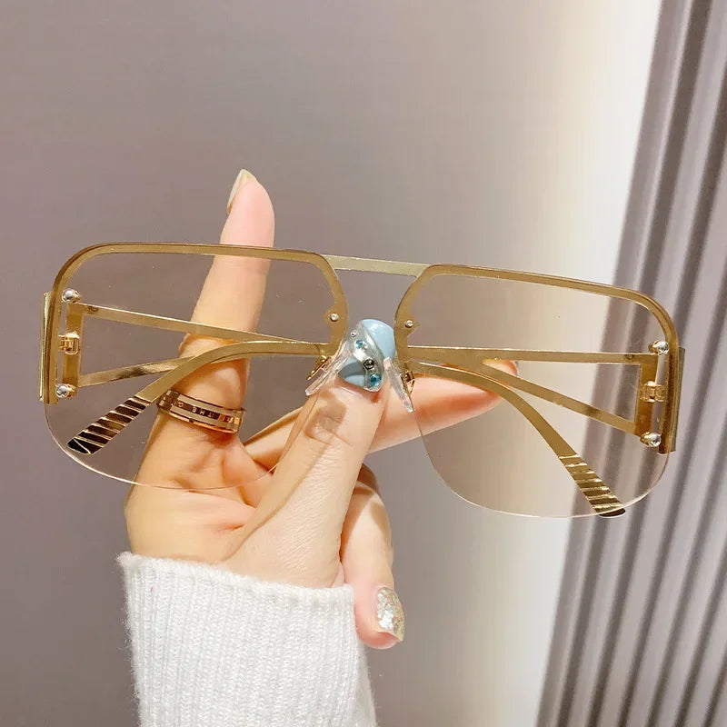 New Vintage Square Sunglasses Woman Classic Retro Gradient Mirror Frameless Sun Glasses Female Fashion Rimless Oculos De Sol