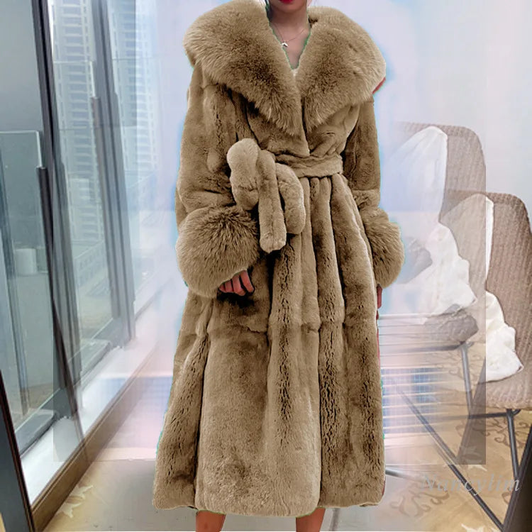 2026 Autumn and Winter Big Fur Collar Fashion Fur Coat Women's Mid-Length Thickened European and American Loose Temperament Coat