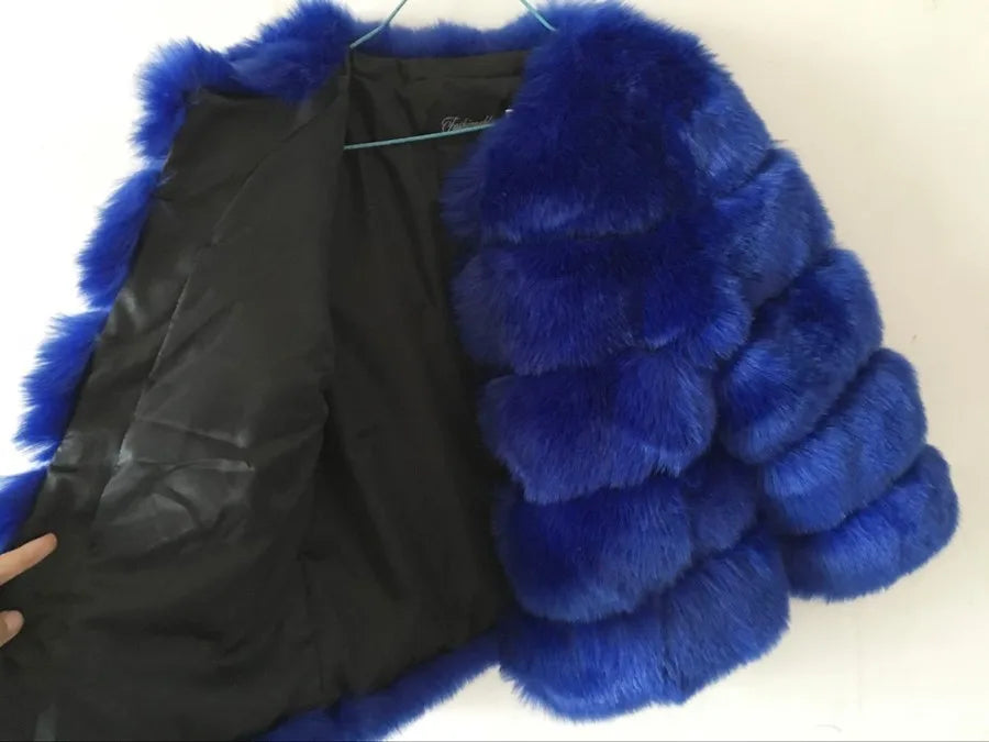 Faux Fur Women Coats Solid Round Neck Full Sleeve Coat Thick Warm Fox Short Open Stitch Elegant Splice Autumn Winter 2024