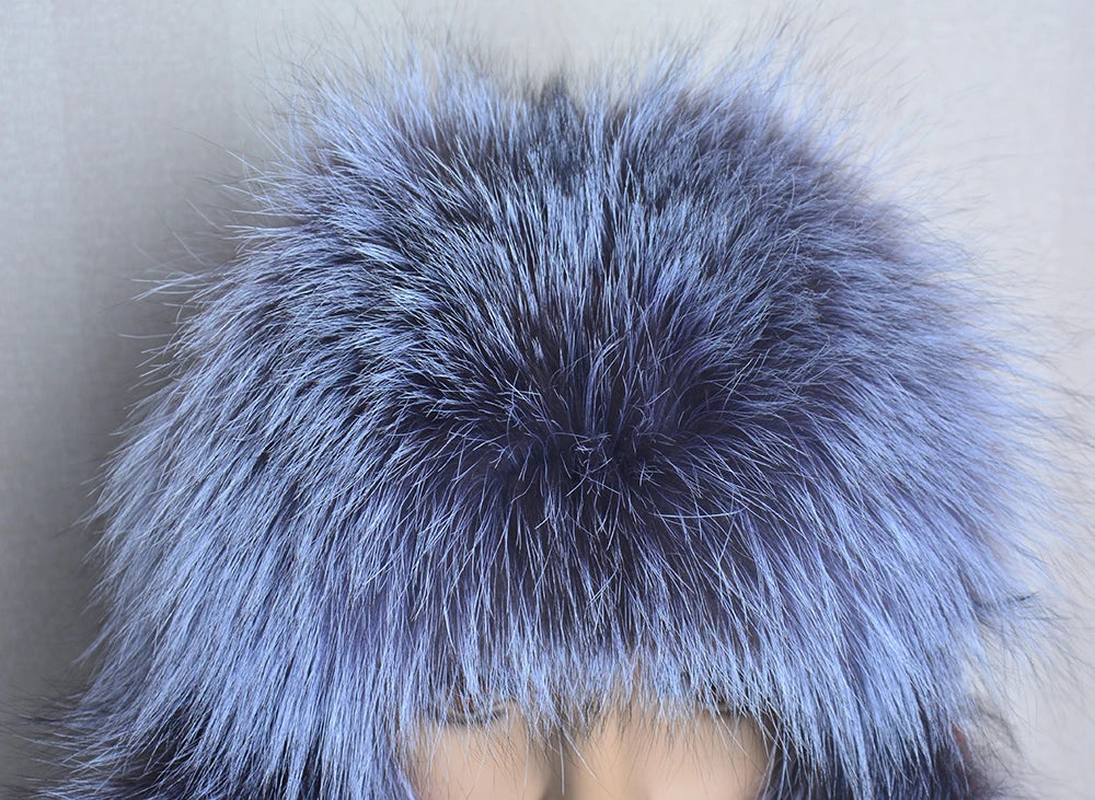 Winter Fur Hat for Women Hat with Ear Real Fox Fur Caps Russian Women Bomber Hats Bonnets Trapper Cap Camo Fox Hat Wholesale