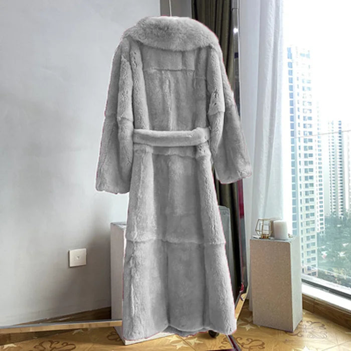 New Faux Fur Coat Women's Mid-Length Coat Fashion Loose Belly Covered Tide Sashes Winter Warm Outwear Solid Color