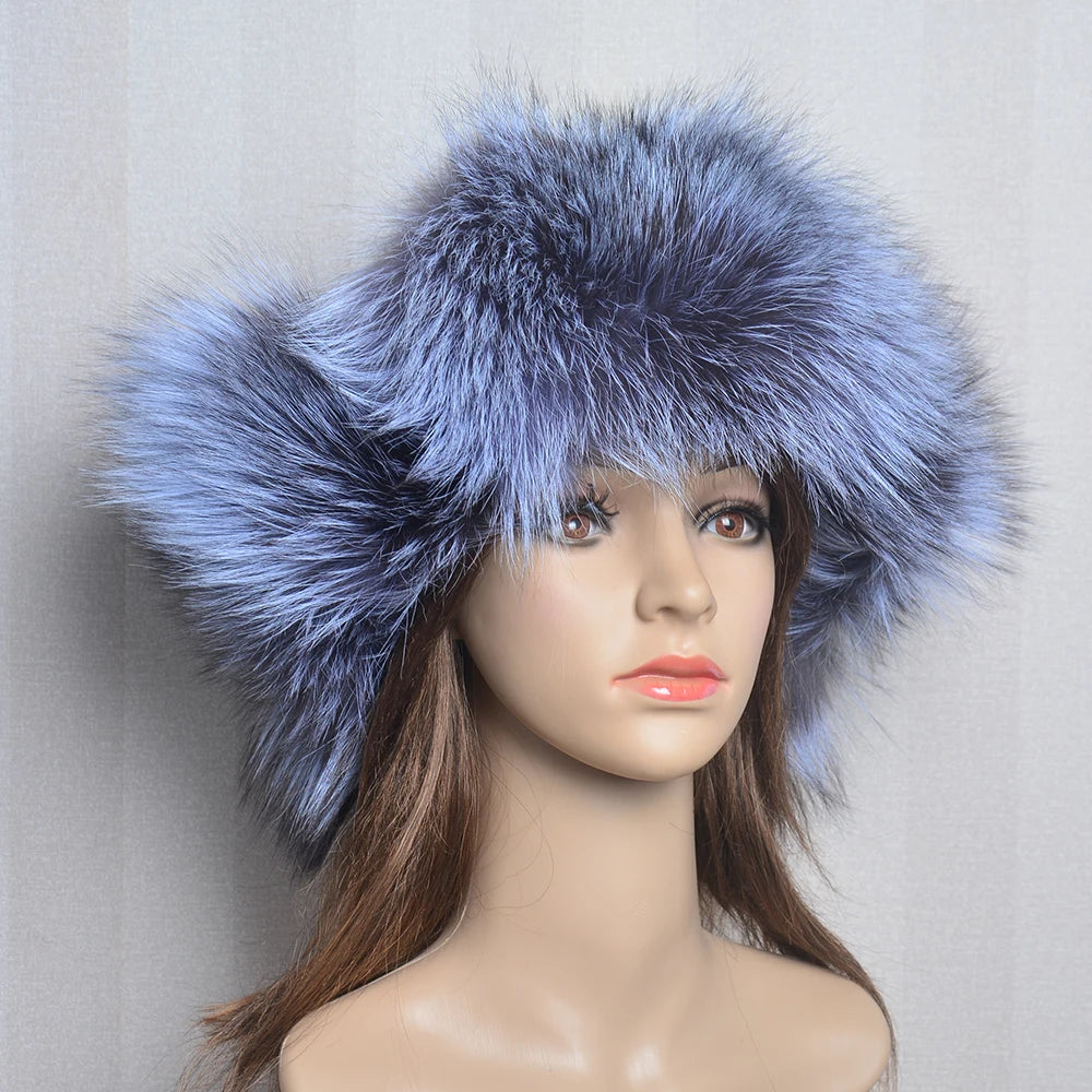 Winter Fur Hat for Women Hat with Ear Real Fox Fur Caps Russian Women Bomber Hats Bonnets Trapper Cap Camo Fox Hat Wholesale