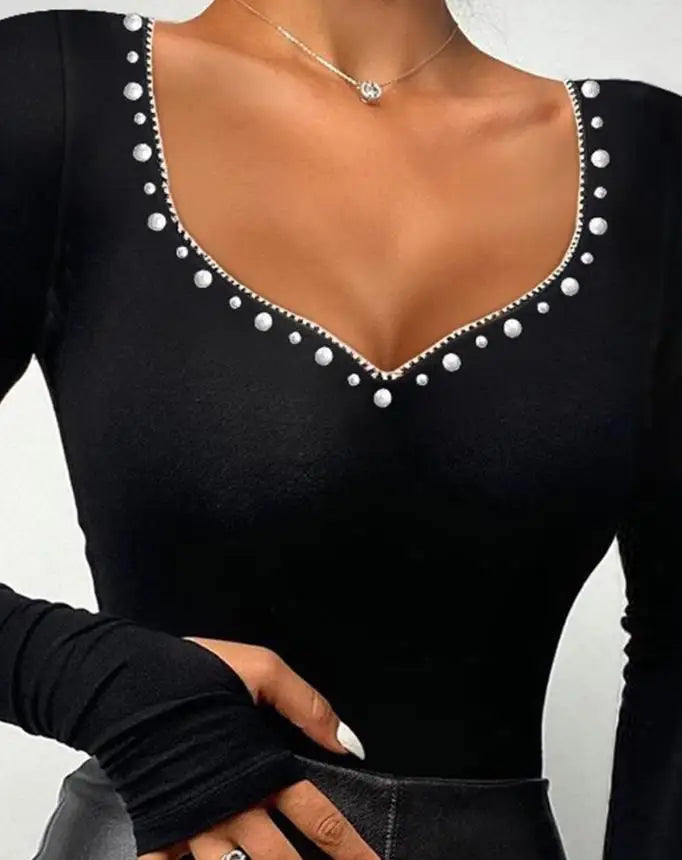 Bodysuit for Women 2022 Beaded Cold Shoulder Long Sleeve Bodysuit 2022 Autumn Europe and America Fashion Women's Clothing