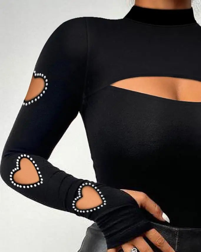 Bodysuit for Women 2022 Beaded Cold Shoulder Long Sleeve Bodysuit 2022 Autumn Europe and America Fashion Women's Clothing
