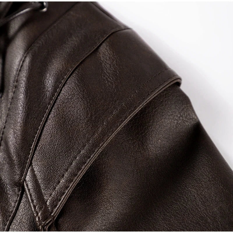 Women Leather Bomber Jackets Coats With Belt Notched Shoulder Pads Motorcycle Street Chic Short Outwear Fashion Solid Lace Up