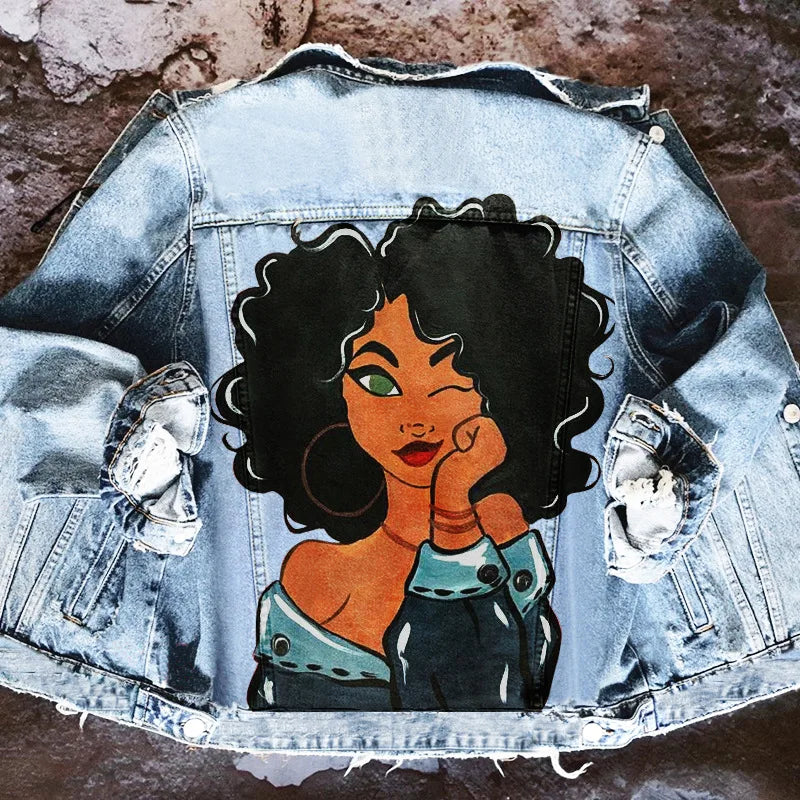 Denim New Jacketstreet Stylewomen's Printing City Girl Wash Water Foreign Trade Denim Jacket Women's 2022 Autumn And Winter New