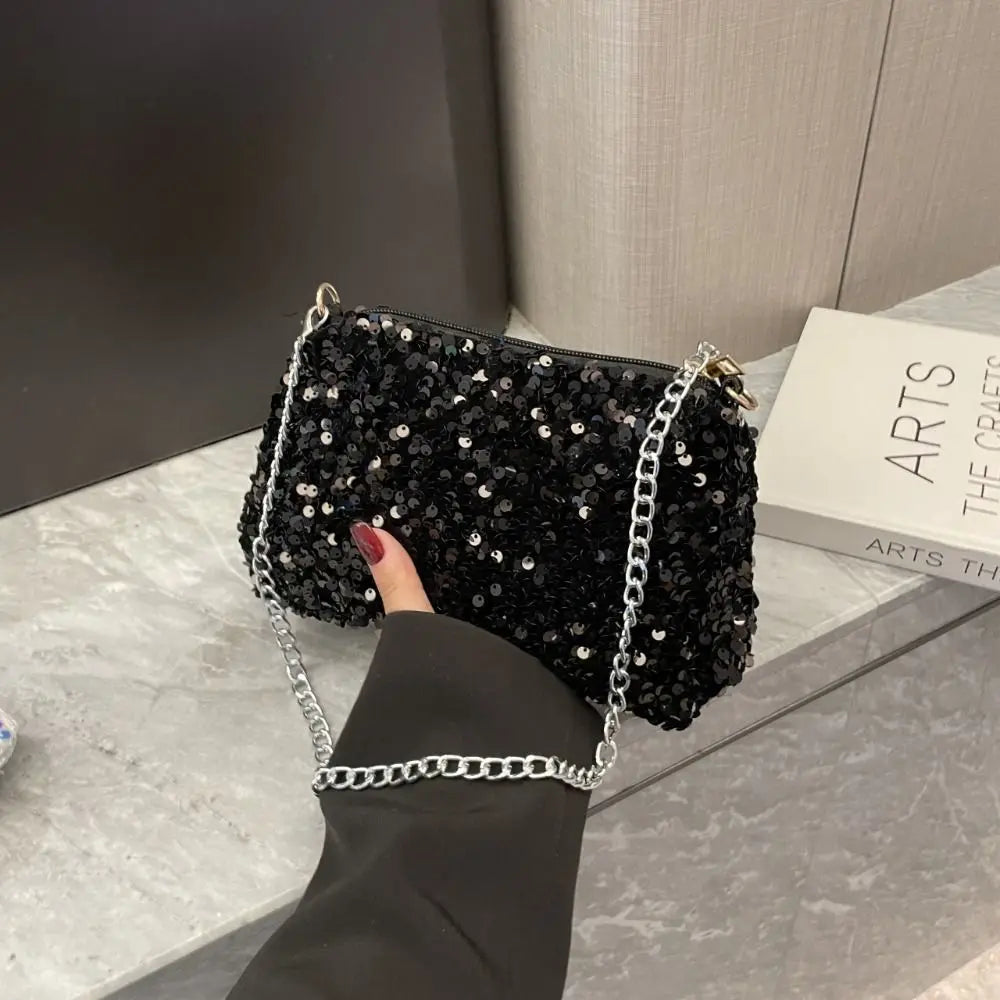 Solid Color Sequins Crossbody Bag Simple INS Chain Sequins Shoulder Bag Pocket Bag Phone Bag Small Square Bag Dinner Party