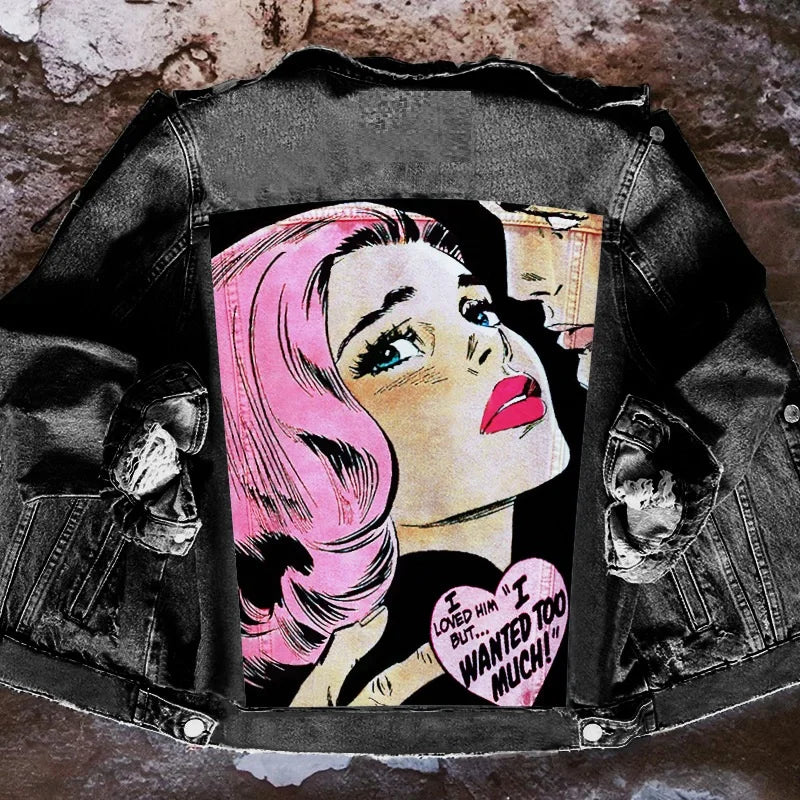Women's Clothing 2024 Autumn New Hot Street Fashion INS Net Red Personality Sweet Love Girl Print Lapel Denim Jacket