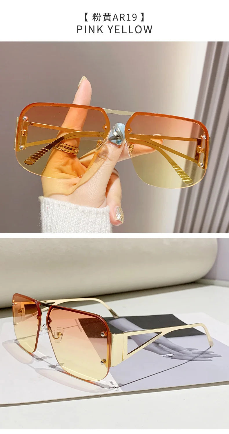 New Vintage Square Sunglasses Woman Classic Retro Gradient Mirror Frameless Sun Glasses Female Fashion Rimless Oculos De Sol