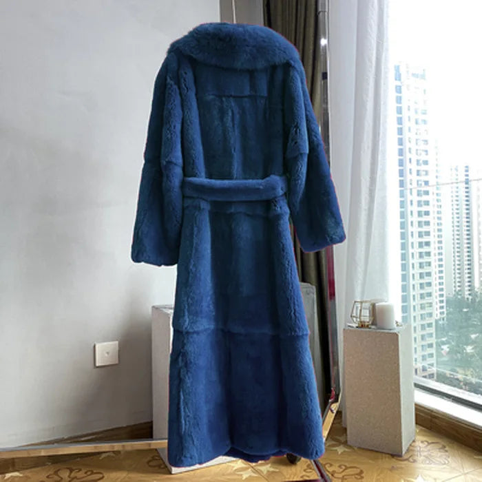 New Faux Fur Coat Women's Mid-Length Coat Fashion Loose Belly Covered Tide Sashes Winter Warm Outwear Solid Color