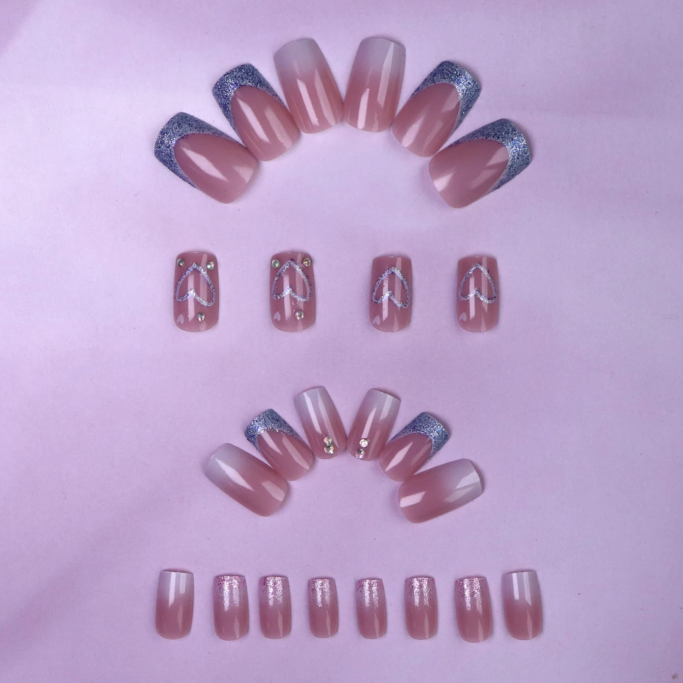 24 PCs Short French Gradient Love Nails with 1 Jelly Gel and 1 Nail File-For Girl Mother Women Gift