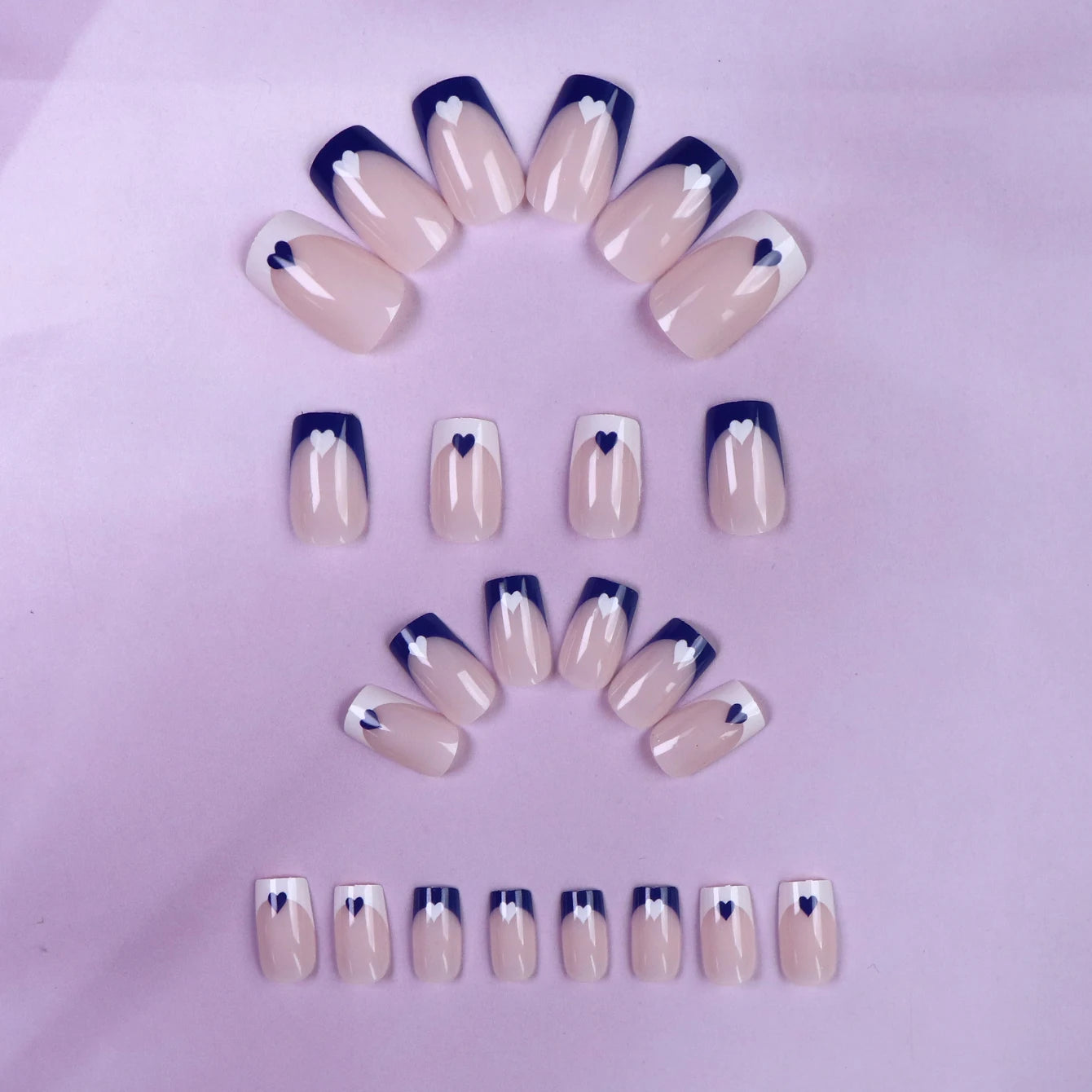 24 PCs Short French Gradient Love Nails with 1 Jelly Gel and 1 Nail File-For Girl Mother Women Gift