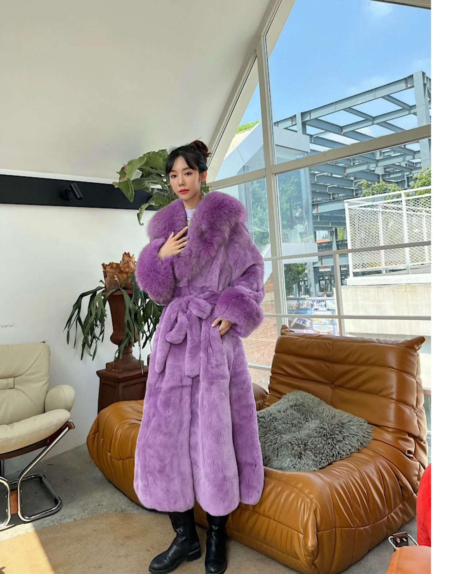 2026 Autumn and Winter Big Fur Collar Fashion Fur Coat Women's Mid-Length Thickened European and American Loose Temperament Coat
