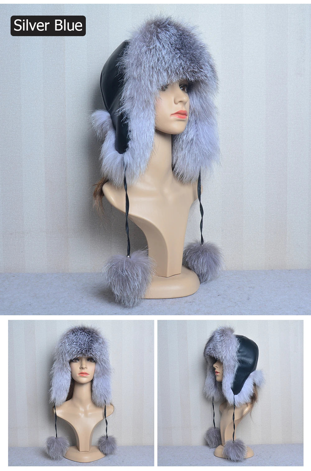 Winter Fur Hat for Women Hat with Ear Real Fox Fur Caps Russian Women Bomber Hats Bonnets Trapper Cap Camo Fox Hat Wholesale