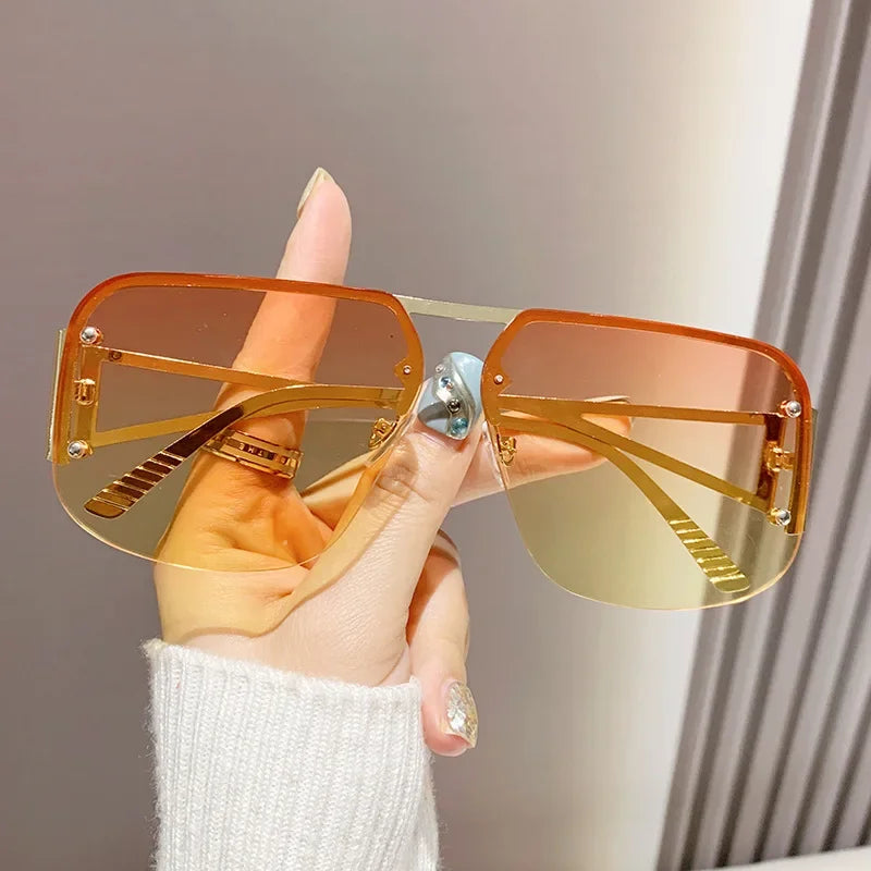 New Vintage Square Sunglasses Woman Classic Retro Gradient Mirror Frameless Sun Glasses Female Fashion Rimless Oculos De Sol