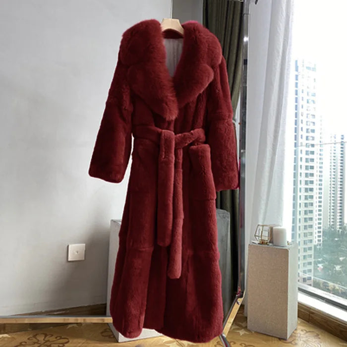 New Faux Fur Coat Women's Mid-Length Coat Fashion Loose Belly Covered Tide Sashes Winter Warm Outwear Solid Color